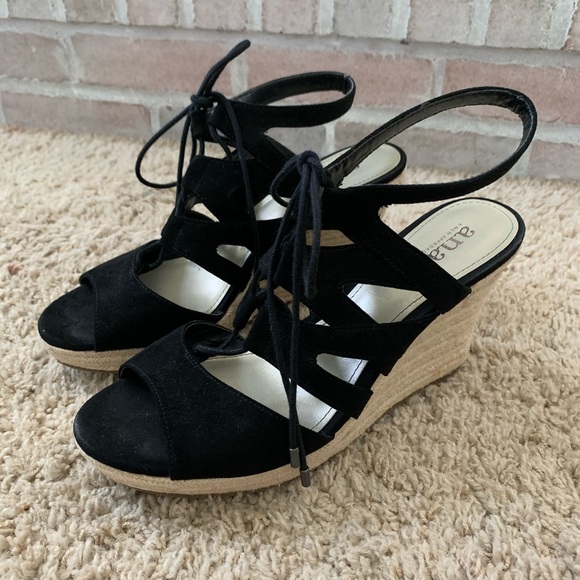 a.n.a Shoes - a.n.a black tie open toe wedges with ankle strap